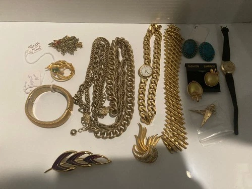 Lot of Vintage Costume Jewelry Sarah Cov, Sulton Pins Brooch Necklace Watch