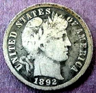 1892-O BARBER SILVER DIME ........MIN. BID .01 & NO RESERVE!