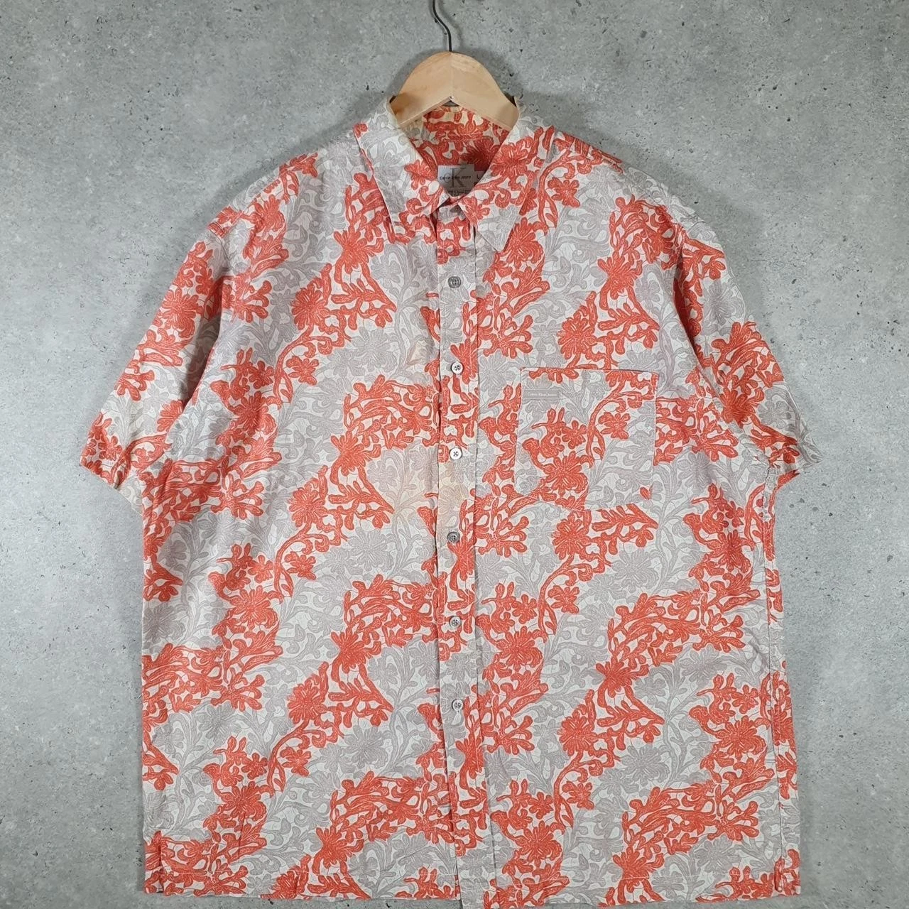 Vintage Calvin Klein Jeans Floral Short Sleeve Button Down Shirt Men’s L Orange