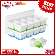 Large Ice Cube Trays 2 Pack, Silicone Easy-Release and Flexible Ice Cube Molds w