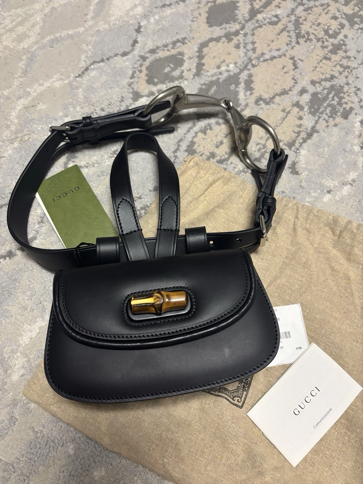 Neuf Authentique Gucci Bambo Horsebit Logo Taille Sac Ceinture Taille 80 Numéro 681137