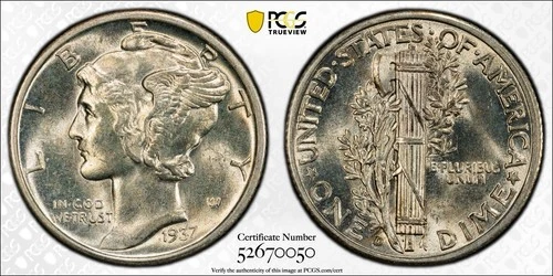 1937 D PCGS MS 64 FB Mercury Silver Dime | Full Bands/FSB
