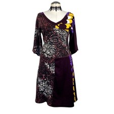 Y2K Style French Patchwork Studded Boho Whimsigoth Fairycore 3/4 Sleeve Dress