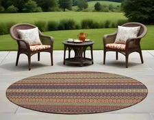 8' Round Orange Round Striped Washable Non Skid Indoor Outdoor Area Rug