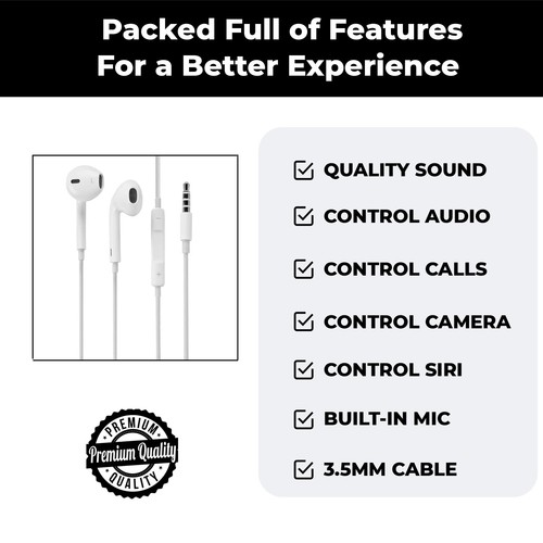 NEW Headphones For Apple Premium Earbuds Earphones iPhone 5, 6, 6S, 6Plus, iPad - Picture 2 of 5