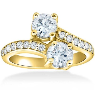2 Ct Simulated Round Diamond Bypass Engagement Ring In 14k Yellow Gold Plated