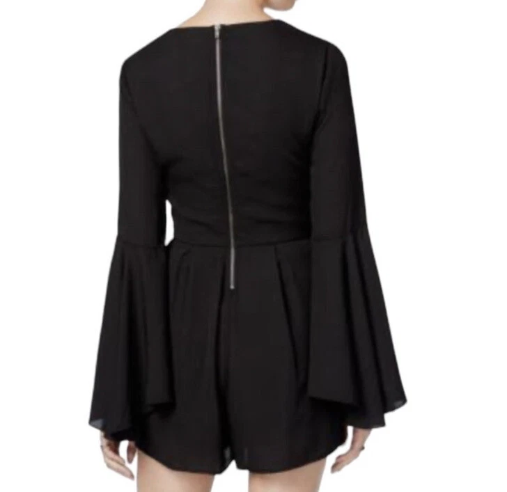 Mameluco Y2K en seda negra con bordado de rosa y cremallera trasera de gasa talla grande Foto 2 de 4