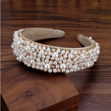 LUXURY HANDMADE WHITE PEARL AND BEADED HEADBAND HAIR ACCESSORY, BRIDAL/RACES
