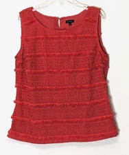 Women's "Talbots" Red-Orange Sleeveless Top w Fringe & Lace; Size 8