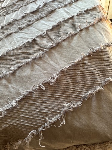 OPALHOUSE Full/Queen Duvet Cover Grey Textured Diagonal Fringe Boho Cottage - Picture 2 of 7