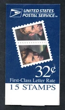 US Scott #BK250, James Dean 32 cent stamps in makeshift booklet