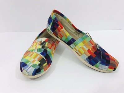 Toms Shoes Canvas Womens Rainbow Multi Color Block Classic Width