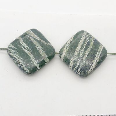 Jasper Zebra Stone Square | 25x25x7mm | Green White | 2 Bead