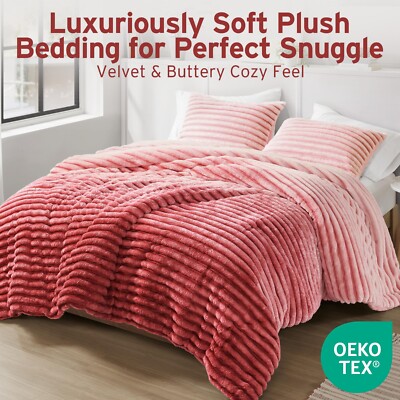 Plush Bedding Reverse Lightweight Velvet Comforter Set Queen King Bed Set 3Piece