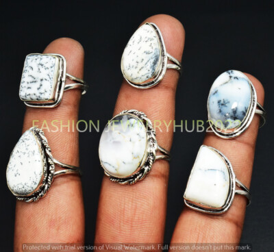 Dendrite Opal Gemstone Handmade Rings 5pcs Lot 925 Silver Plated Jewelry