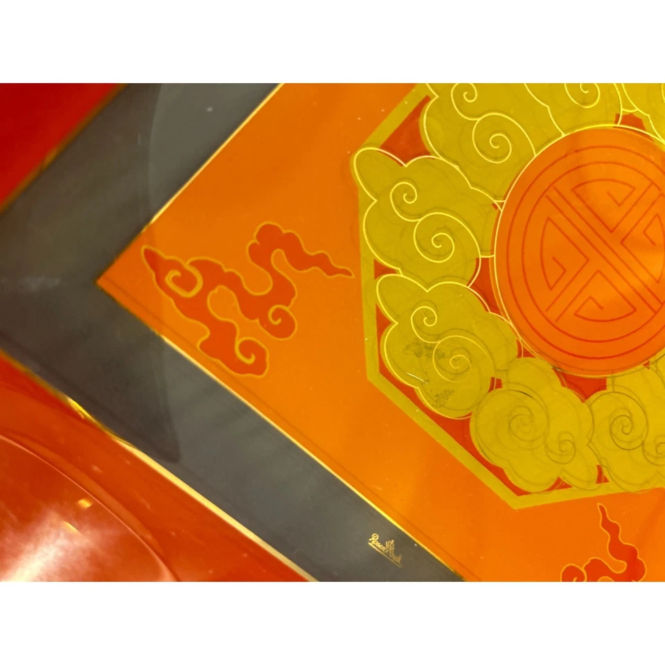 ROSENTHAL PLATO DE VIDRIO CHINO NUBES YUN Y SÍMBOLO DE LONGEVIDAD NARANJA AMARILLO Foto 3 de 4