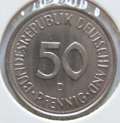 Münze Bundesrepublik Deutschland 50 Pfennig 1994 D in fast Stempelglanz - Bild 1 von 2
