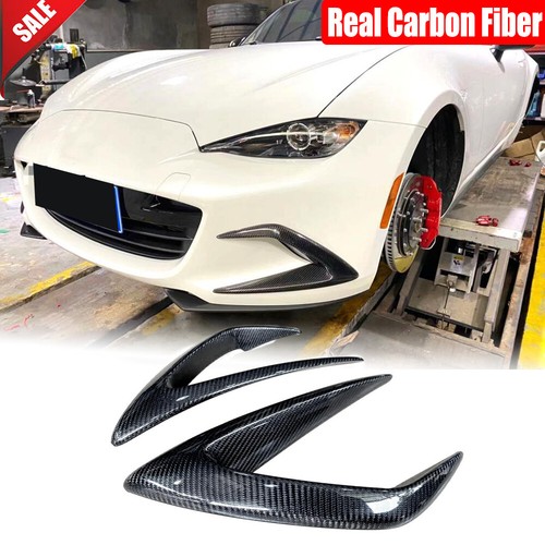 Real Carbon Fiber Front Bumper Fins Canards Splitters For Mazda MX5 MX-5 2022UP - Picture 1 of 10