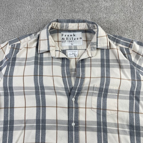 Frank and Eileen Shirt Womens Large Tan Grey Plaid Eileen Italian Flannel - 第 2/11 張圖片