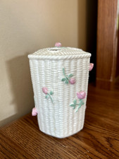 Vintage Ivory Porcelain Toothbrush Holder 3D Pink Rosebuds 4.5"