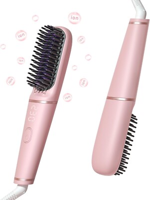 Ionic Hair Straightning Brush|Portable Hot Comb, Pro 450 Million Negative Ions
