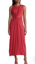T Tahari Front Twist Crew Neck Sleeveless Maxi Dress Fuchsia Rose ￼Size Small, S