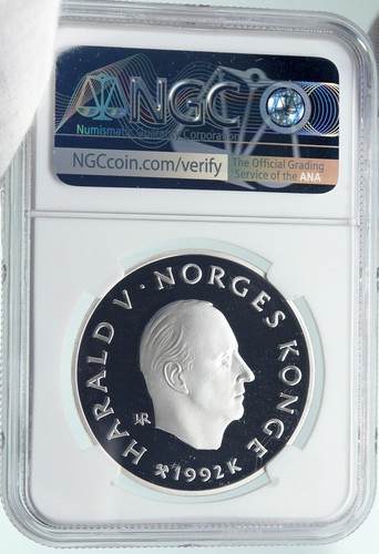 1992 NORWAY Olympics LILLEHAMMER Speed Skating ICE Silver 100 Kr Coin NGC i86656 - Picture 4 of 5