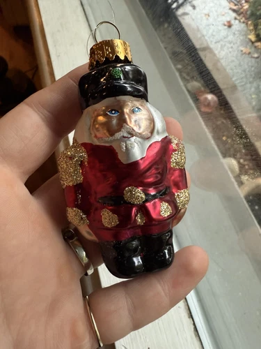Stamped G&D Nutcracker Santa Mercury Glass Handmade Christmas Tree Ornament 4”