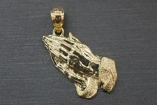 10K Solid Yellow Gold 0.9" Praying Hands Charm Pendant.