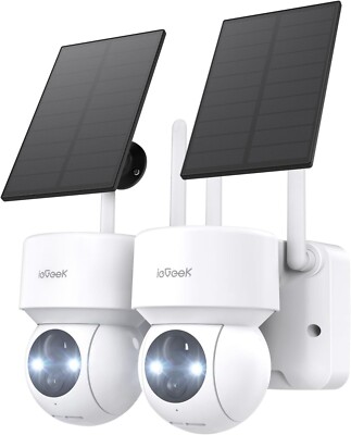 2PCS ieGeek Outdoor Wireless Solar Security Camera WiFi Home Battery CCTV System