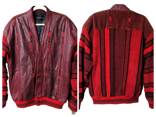Giacca cardigan uomo vintage Sassonia grande pelle scamosciata velluto rosso nero 50" CE - Foto 3 di 24