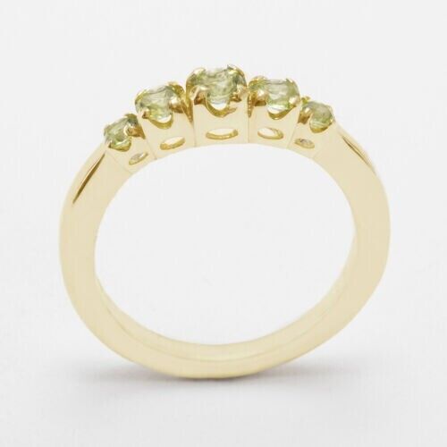 Natural Green Peridot Gemstone Women Band Ring Solid 18k Yellow Gold Ring - Picture 1 of 4