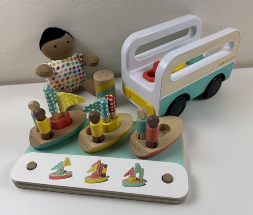 Lovevery Pattern Match Boats, Wheel Around Town Bus, Baby Doll & Shaker *Read