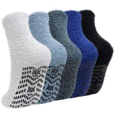 Fuzzy Socks for Men with Grips Winter Warm Thick Mens Slipper Socks Fluffy Co...