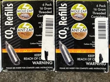 New 12-pack (2 boxes of 6) Threaded CO2 Cartridges Mole-Zap/Ant Zap Refills