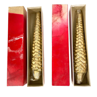 Christmas Formal Taper Candles VTG Gold Glitter Tree-Shaped 10'' Unscented Lot 2