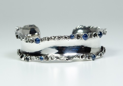 Silber - vintage massives modernist/ brutalist Armband - 3.00 ct Saphire - Bild 2 von 9