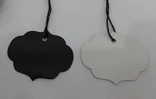 100 Black Ornate Oval Designer Print Merchandise Strung Price Tags