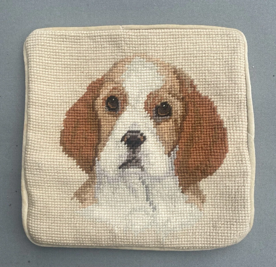vintage Needlepoint cushion cover Dog 20x20cm-138 - Image 3 of 4