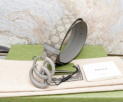 Gucci GG Marmont Wide Canvas Grey Buckle Belt