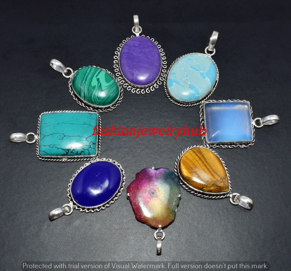Colgante de piedras preciosas de ónix azul y mezcla de 10 piezas lote al por mayor de joyas enchapadas en plata 925 Foto 4 de 4