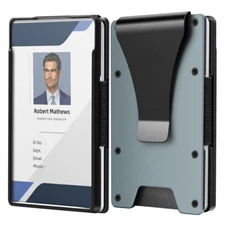 Slim Minimalist ID Card Holder Mens Wallet Metal Money Clip RFID Blocking