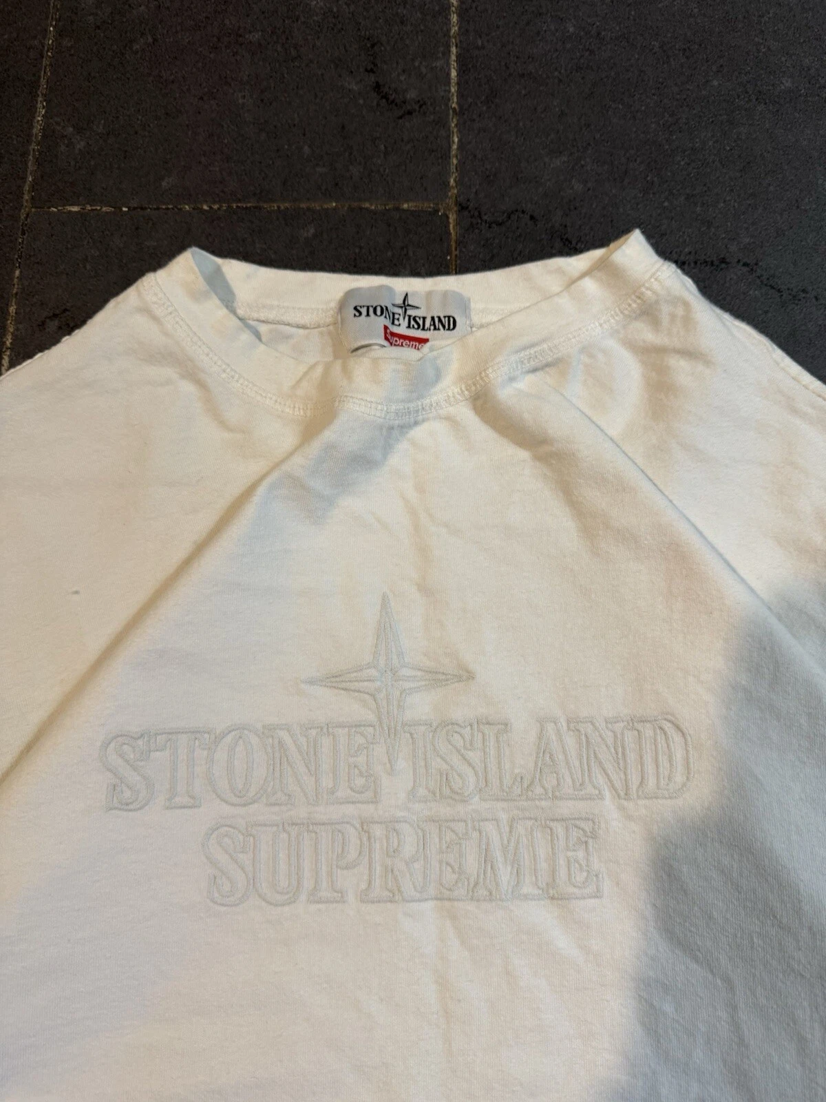 Tee shirt streetwear brodé Stone Island x Supreme poids lourd XL
