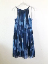 ESPRIT Blue Dress Fit Flare Halter Mesh Overlay Abstract Print US Size XL