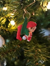 1988 Candy Cane Elf ~ Hanging From His Shirt ~ Hallmark Miniature Ornament
