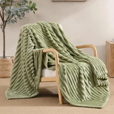 Fleece Throw Blanket 280GSM Extra Soft Lightweight Blanket with Strip Plush F...