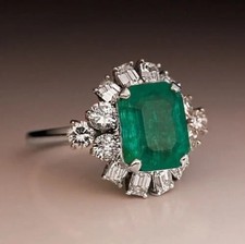 3 Ct Emerald Cut Lab-Created Green Emerald Engagement Ring 14K White Gold Plated