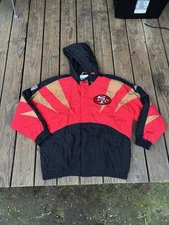 VTG 90s Apex  San Francisco 49ers NFL Bomber Puffer Jacket Size Large Black/Red 