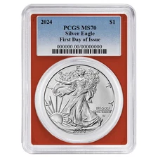 2024 $1 American Silver Eagle PCGS MS70 FDOI Blue Label Red Frame