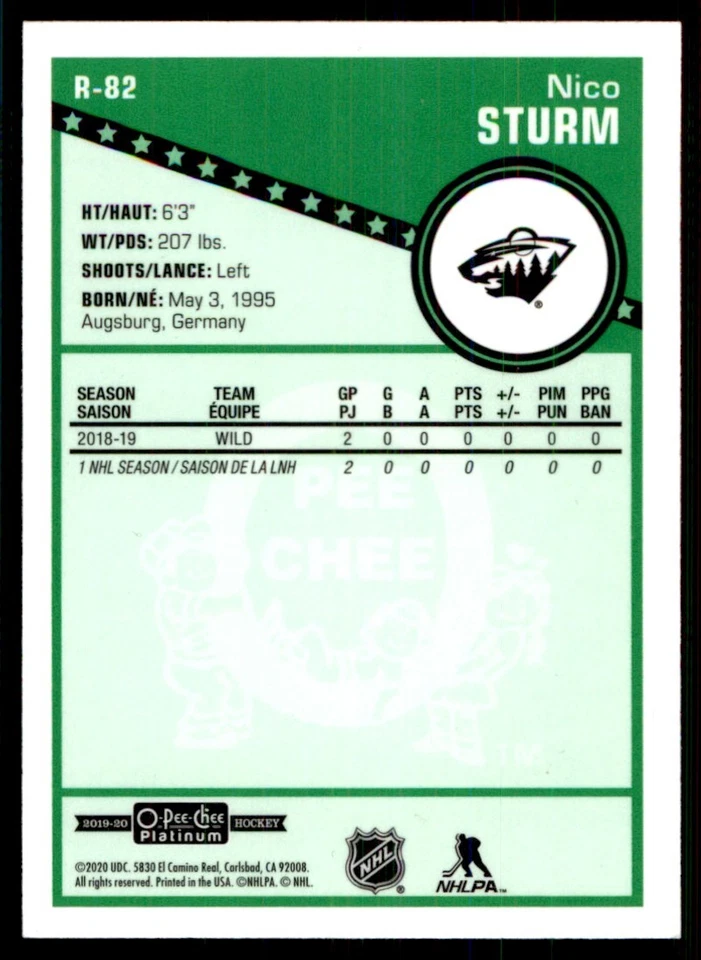 2019-20 O-Pee-Chee Platinum Retro Nico Sturm Minnesota Wild #R-82 - Image 2 of 2
